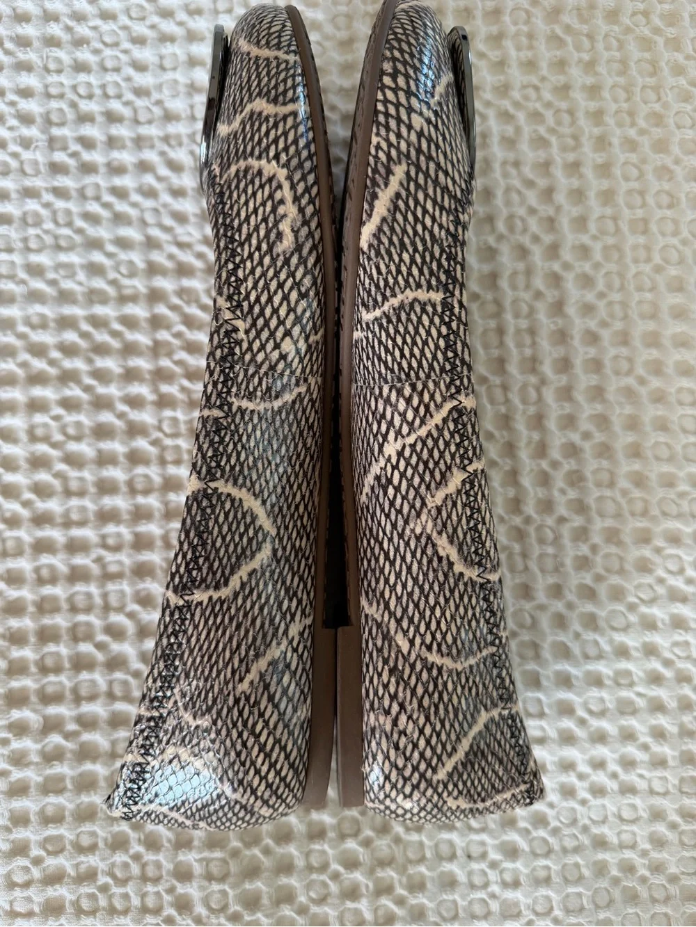 Tory Burch Reva Snake Print Leather Ballet Flats Logo 9.5